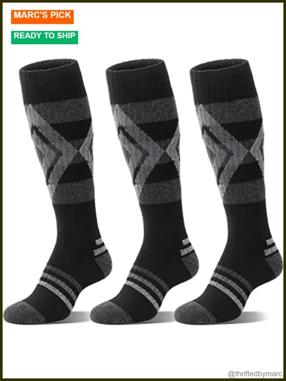 3 Pairs Merino Wool Ski Socks Thermal Winter Thick Knee High for Snowboarding